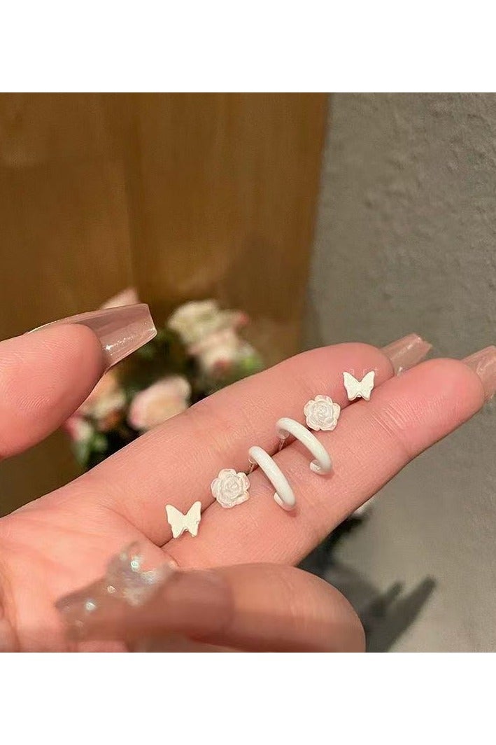 Goolsky Heart, Butterfly & Flower Earring Set – 3 Pairs Dainty Studs for Girls, Korean Aesthetic, Minimalist & Cute - Image 5