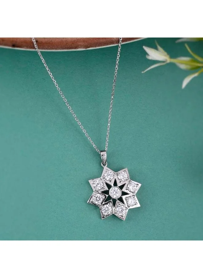 فويلا 925 Sterling Silver CZ Flower Shape Diamond Pendant