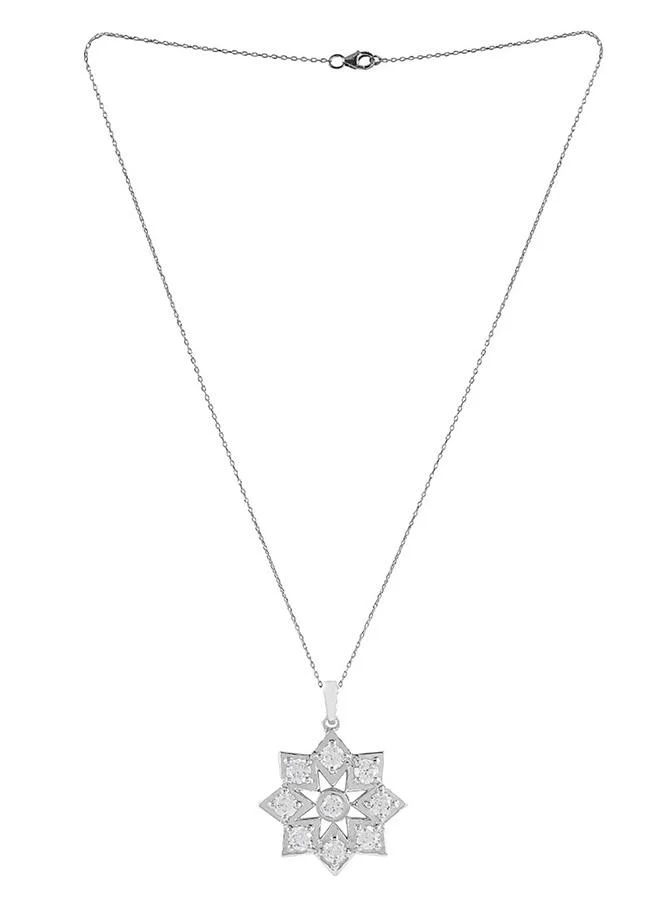 فويلا 925 Sterling Silver CZ Flower Shape Diamond Pendant