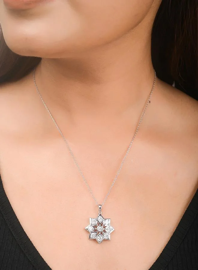 فويلا 925 Sterling Silver CZ Flower Shape Diamond Pendant