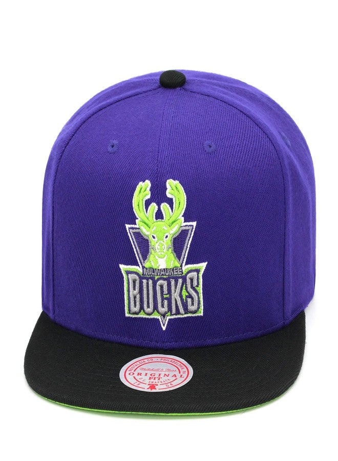 Mitchell & Ness Bucks Reload 2.0 Snapback Hat Adjustable Cap HWC - Purple/Black/Neon Green/Hardwood Classics/Throwback - Image 1