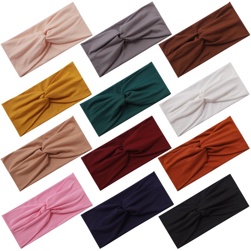 Panleding 12 Pcs Stretchy Headbands for Women Absorbed Sport Headband Soft Twist Knotted Headbands for Daily Life Yoga Workout
