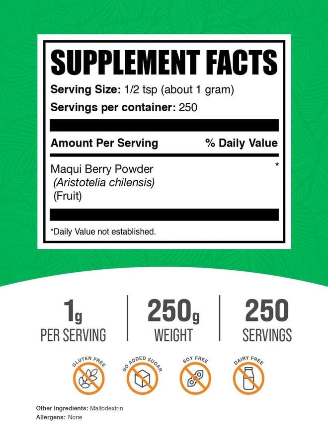 بالك سابلمنتس مسحوق توت الماكي من BulkSupplements.com - مسحوق فاكهة توت الماكي، مكمل عشبي - خالٍ من الغلوتين، 1 غرام لكل حصة، 250 غرام (8.8 أونصة) (عبوة واحدة) - Image 2