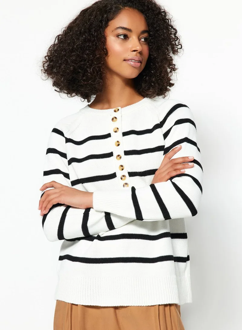 trendyol Buttoned Neck Striped Sweater
