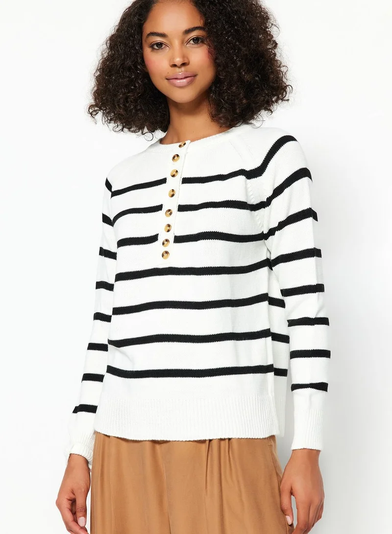 trendyol Buttoned Neck Striped Sweater