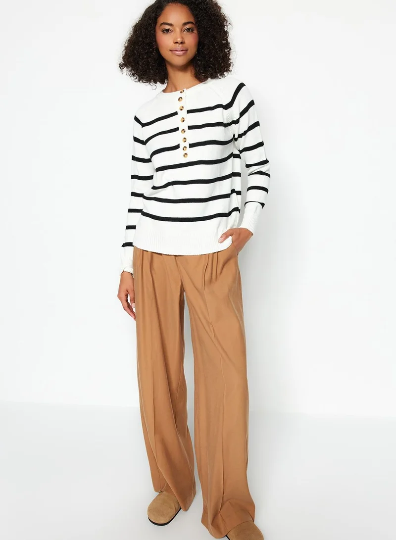 trendyol Buttoned Neck Striped Sweater