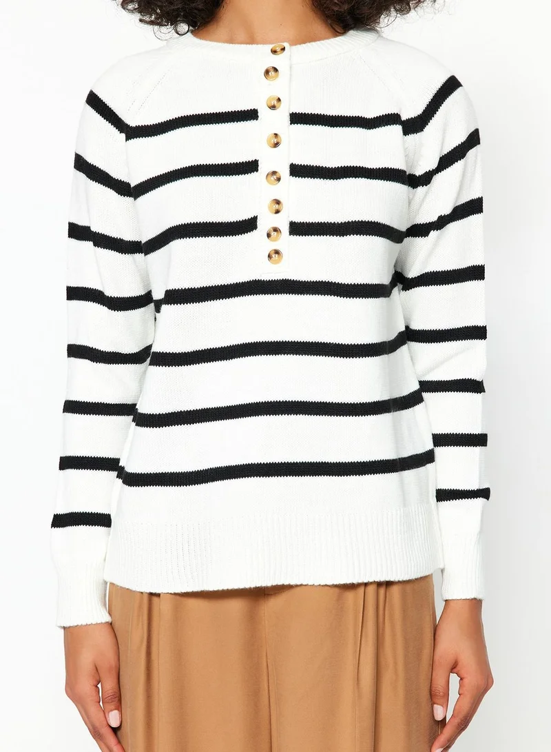 trendyol Buttoned Neck Striped Sweater
