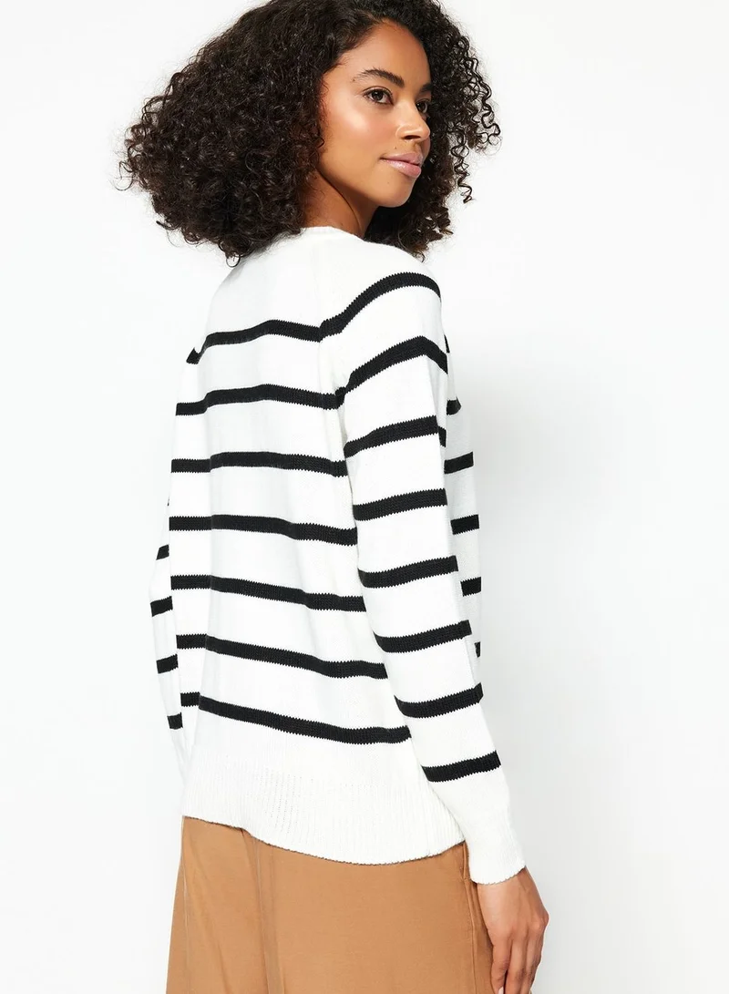 trendyol Buttoned Neck Striped Sweater