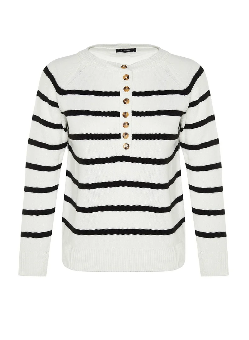 trendyol Buttoned Neck Striped Sweater