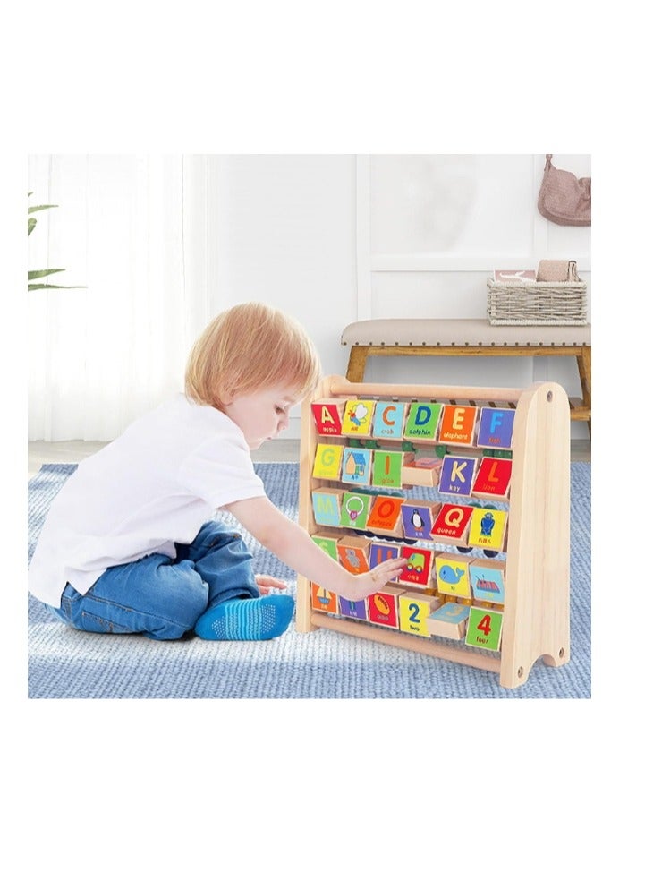 Wooden  Toys Activity Centre Triangle Toys Alphabet Blocks Abacus Clock Activity Cube for Toddlers 5 in 1 Activity Toys for Babies Montessori Learning-Wooden Toys for Kids - Image 2