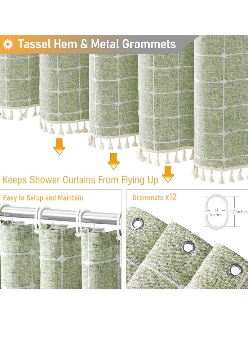 SYOSI Linen Farmhouse Shower Curtain with Tassel, Rustic Heavy Duty Fabric Set, Water Repellent, Bohemian Vintage Country Design, Thick Cloth Bathroom Shower Curtains, Sage Green, 72x72 - Image 5