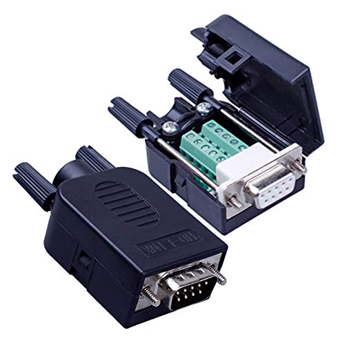 ANMBEST 2PCS DB9 Solderless RS232 D-SUB Serial to 9-pin Port Terminal Male Adapter Connector Breakout Board with Case Long Bolts Tail Pipe (Male+Female) - Image 1