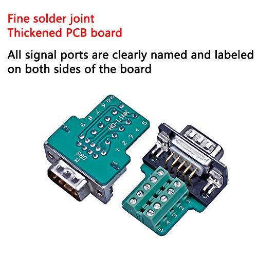 ANMBEST 2PCS DB9 Solderless RS232 D-SUB Serial to 9-pin Port Terminal Male Adapter Connector Breakout Board with Case Long Bolts Tail Pipe (Male+Female) - Image 2