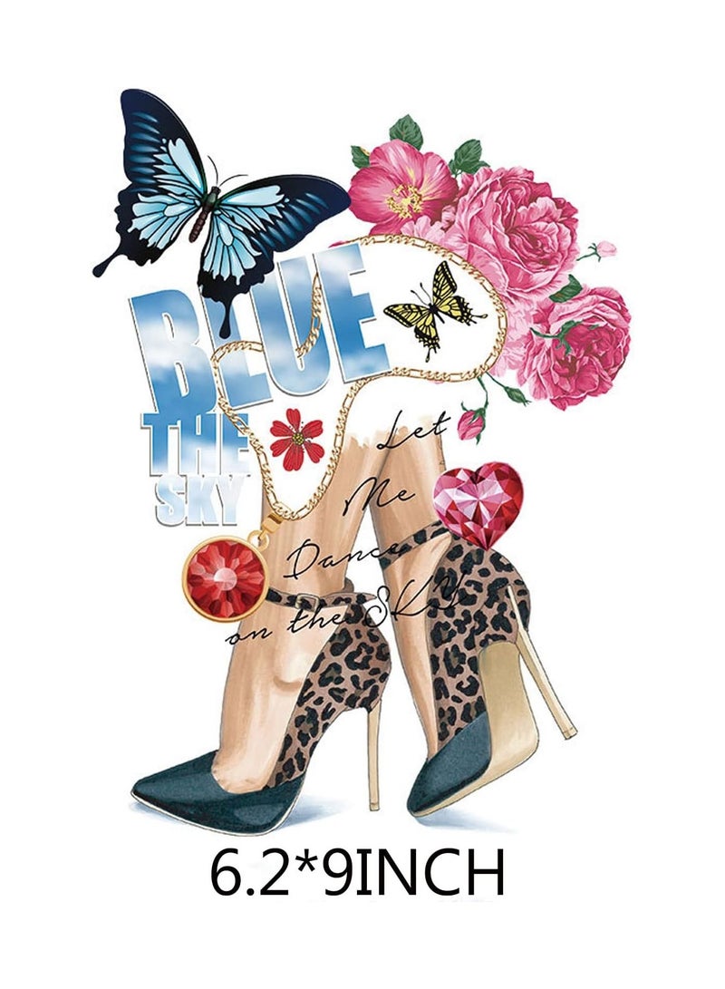 Generic 3 Flower Iron on Decals Patches Mother’s Day Iron on Transfers Sticker Floral High Heels Butterfly Design Washable Hot Heat Transfer Vinyl Stickers T-Shirt Backpacks Families Clothing DIY Applique  - Image 2