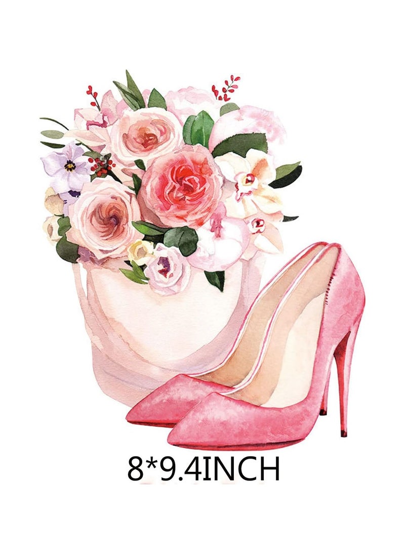 Generic 3 Flower Iron on Decals Patches Mother’s Day Iron on Transfers Sticker Floral High Heels Butterfly Design Washable Hot Heat Transfer Vinyl Stickers T-Shirt Backpacks Families Clothing DIY Applique  - Image 3