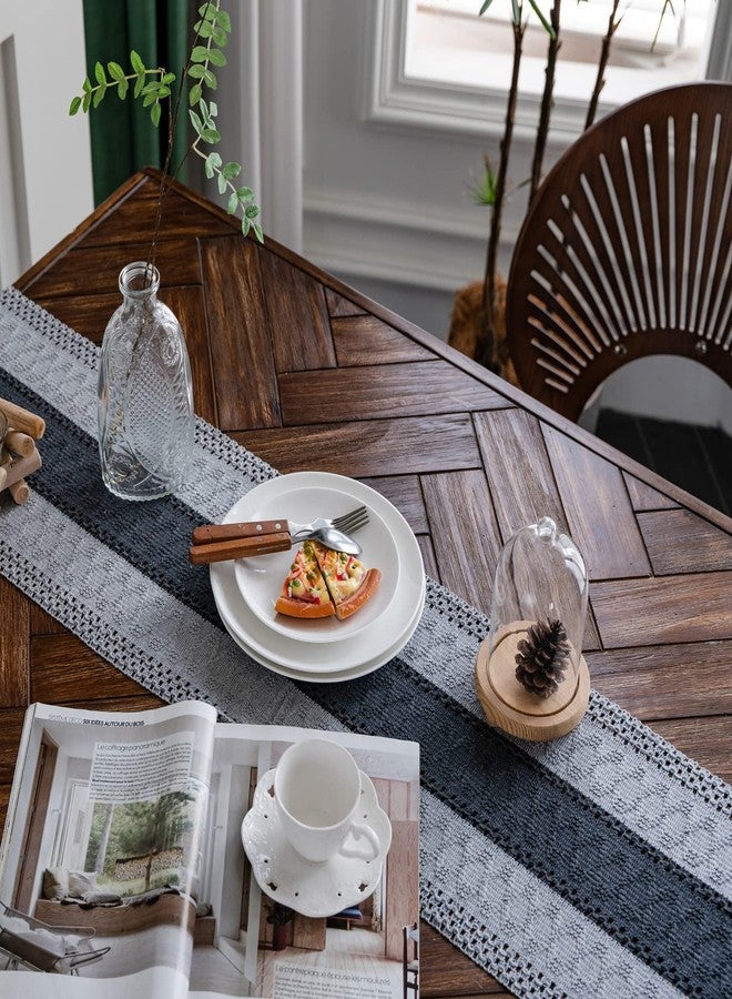 Alynsehom Macrame Table Runner Grey Boho Table Runners with Tassels Hand Woven Cotton Table Runner Rustic Farmhouse Table Runners for Bohemian Kitchen Dining Table(12x36in) - Image 3