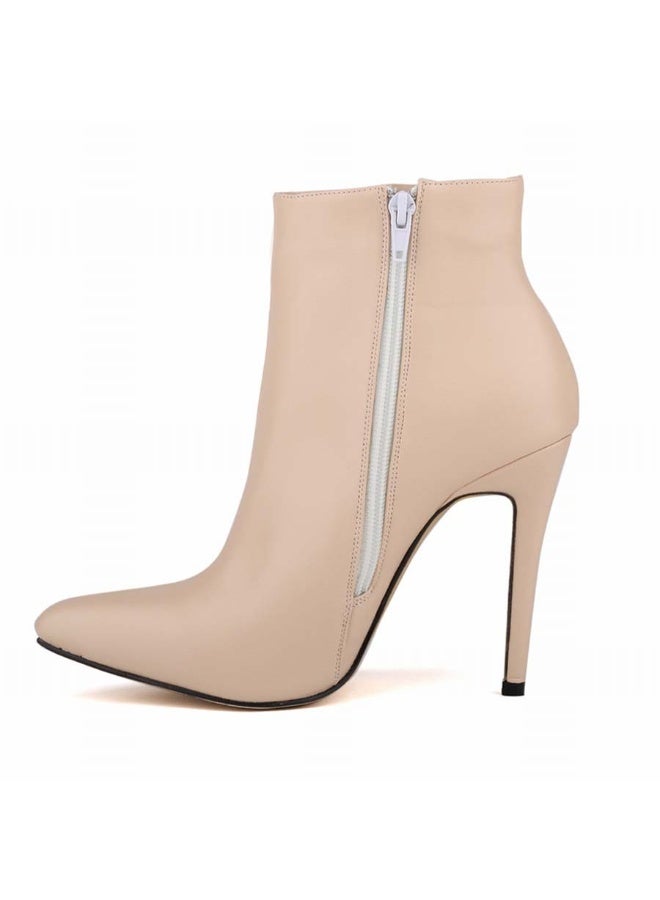 Loquat Autumn and winter short-cylinder Martin stiletto high-heeled boots 11cm Nude  - Image 2