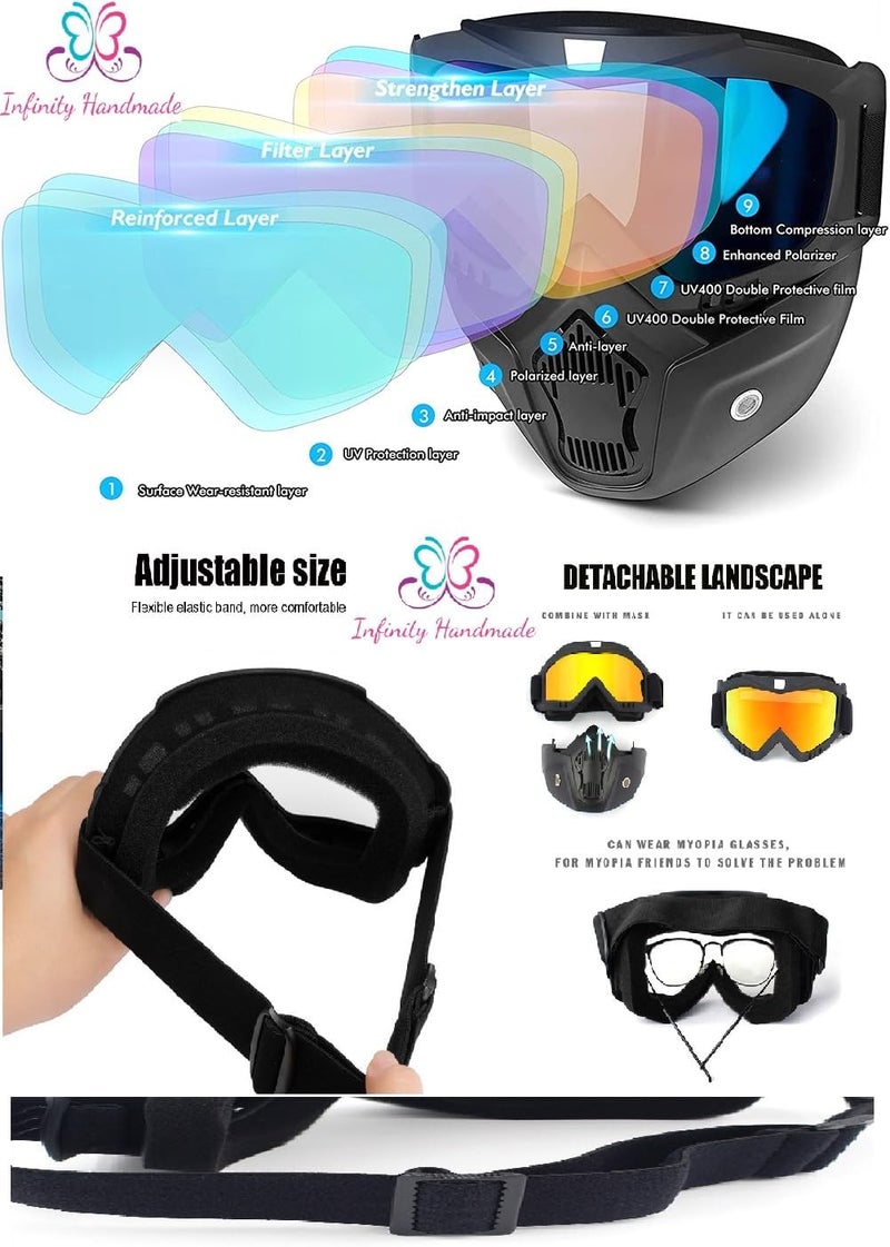 Outdoor Motorcycle Goggles Off-Road Helmet Goggles Windproof Glasses Goggles Mask Goggles Ski Goggles Cafe Racer Goggles, BLACK,UV Protection,Exclusive from Seller INFINITYHANDMADE Only - Image 1