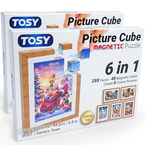 TOSY Picture Cube Santas Town 6in1 Magnetic Picture Puzzle 48 Blocks 288 FacesMagnets 08 in B001 Seamless UV Art DisplayReady Frame Collectible STEM Gift for Kids Adults 2Pack - Image 1