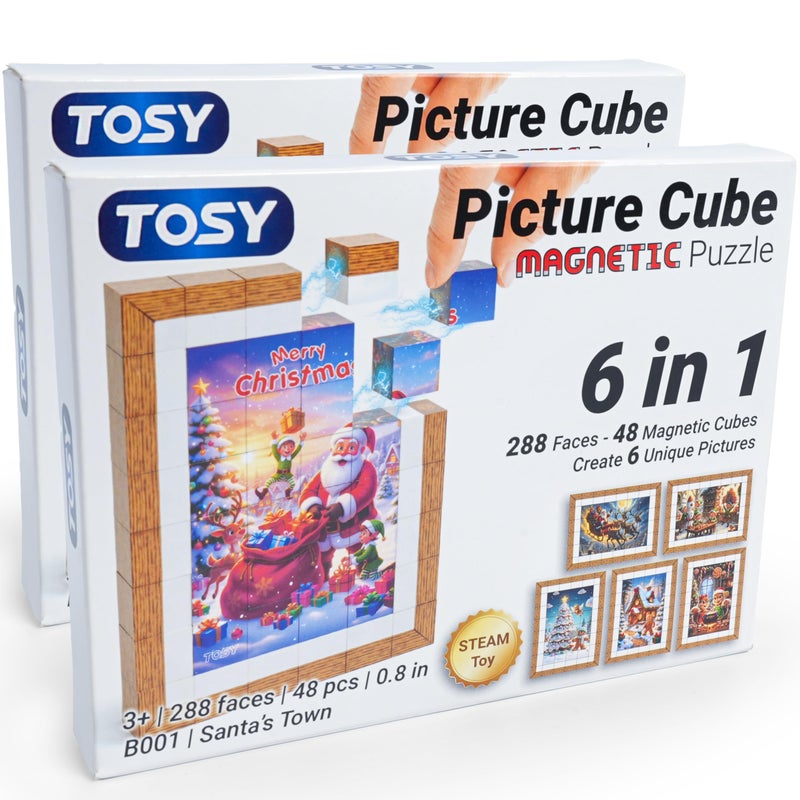 TOSY Picture Cube Santas Town 6in1 Magnetic Picture Puzzle 48 Blocks 288 FacesMagnets 08 in B001 Seamless UV Art DisplayReady Frame Collectible STEM Gift for Kids Adults 2Pack - Image 3
