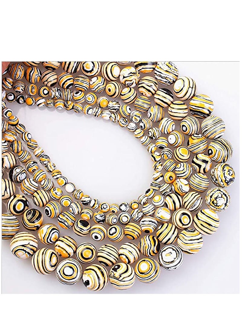 كاست ويف خرز للسوار ، 6-12 مللي متر من خرز الحجر الطبيعي خرز الملكيت للأساور أسود أبيض حجر مخططة خرز دائري فضفاض لصنع المجوهرات - Image 1