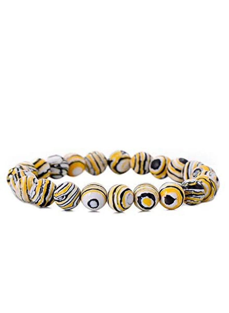 كاست ويف خرز للسوار ، 6-12 مللي متر من خرز الحجر الطبيعي خرز الملكيت للأساور أسود أبيض حجر مخططة خرز دائري فضفاض لصنع المجوهرات - Image 2