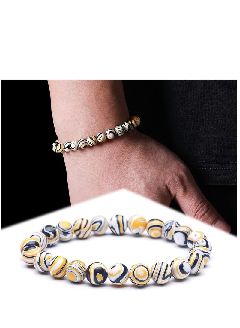 كاست ويف خرز للسوار ، 6-12 مللي متر من خرز الحجر الطبيعي خرز الملكيت للأساور أسود أبيض حجر مخططة خرز دائري فضفاض لصنع المجوهرات - Image 3