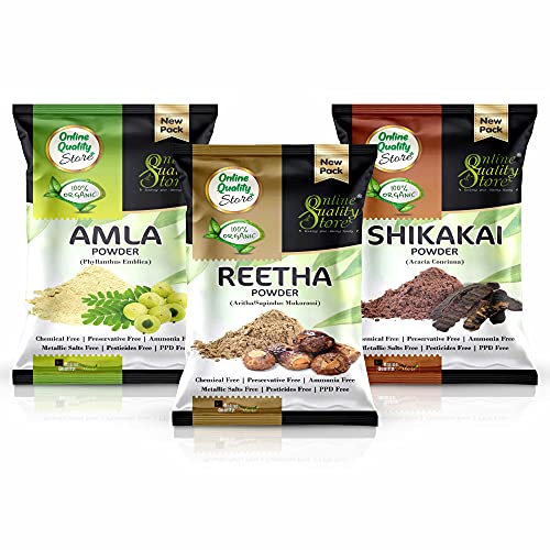 Online Quality Store Amla, Reetha, Shikakai Powder Combo Powder Pack For Hair R (Pack Of 3, Total 380G Pack), All Hair Type, Oily, Dry, Thick, Damaged, 3 Count - Image 1