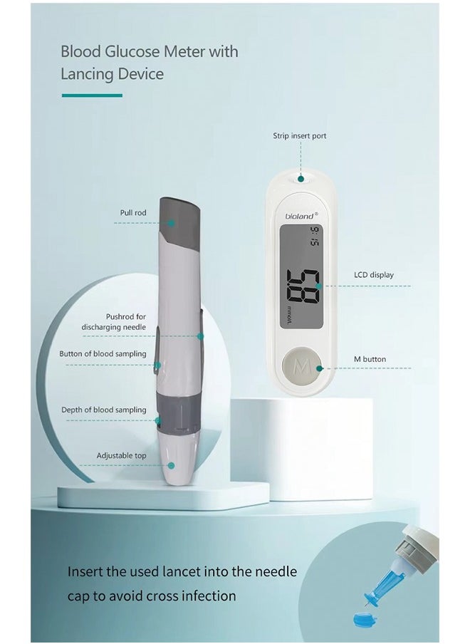 Bioland - Blood Glucose Monitor with LCD Screen, 500 Memory Sets, 5-Second Testing Time, and Complete Testing Kit - Image 1