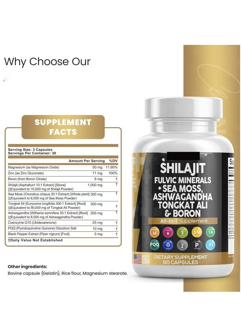 Shilajit RX Clean Nutraceuticals Shilajit Supplement 10,000mg with Sea Moss 6000mg, Ashwagandha 6000mg, Tongkat Ali, Boron, Magnesium - Fulvic Acid Capsules for Men - 90 Count  - Image 4