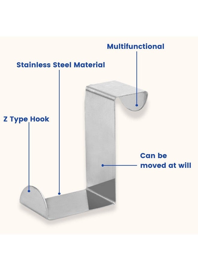 Syga SYGA Over The Door Rack Heavy Duty Reversible Brushed Stainless Steel Hook Medium(4.5cmx3cm) Pack of 6 Hooks, Silver  - Image 2