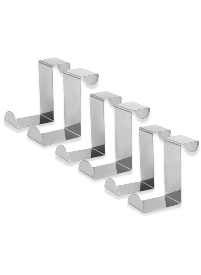 Syga SYGA Over The Door Rack Heavy Duty Reversible Brushed Stainless Steel Hook Medium(4.5cmx3cm) Pack of 6 Hooks, Silver  - Image 1