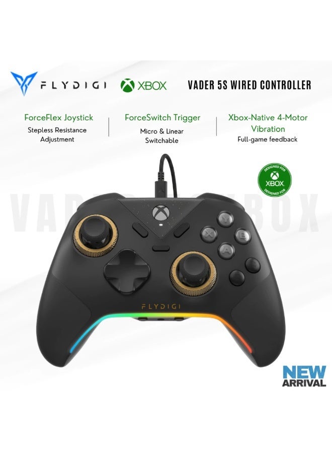 فلاي ديجي وحدة تحكم سلكية FLYDIGI VADER 5S لأجهزة Xbox Series X|S و Xbox One و Windows 10/11، وعصي تحكم FORCEFLEX قابلة لتعديل الشد، ومحفزات SWITCH. - Image 2
