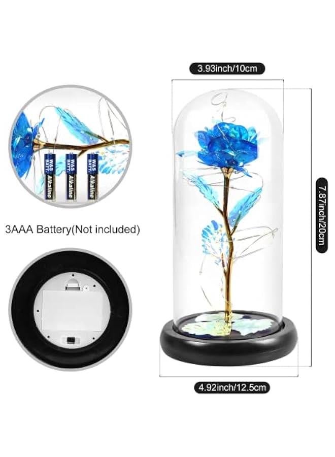 KHAJUL Colorful Artificial Rose Gift, LED Light Unique Gifts, Flower in Glass Dome for Wife, Mom, Grandma,Sister (Blue) - Image 2