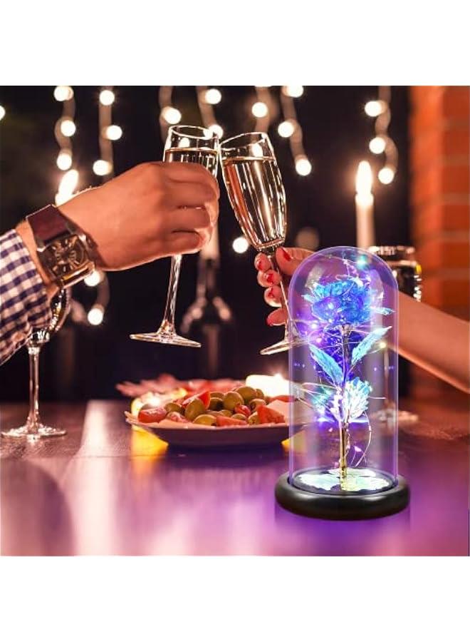KHAJUL Colorful Artificial Rose Gift, LED Light Unique Gifts, Flower in Glass Dome for Wife, Mom, Grandma,Sister (Blue) - Image 5