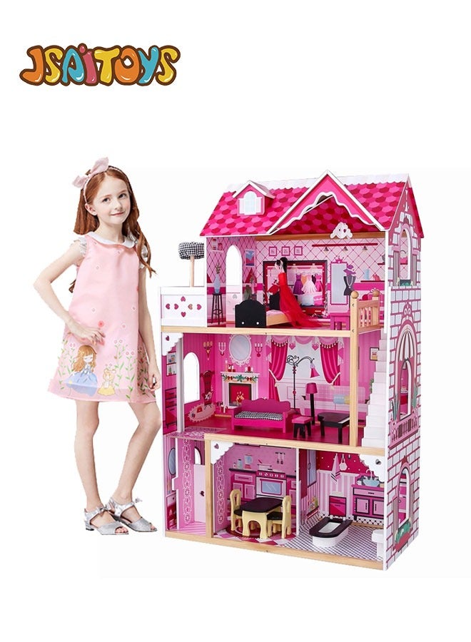 JSAITOYS Kids Pretend Play Wooden Dollhouse Furniture Toy House For Kids - Image 1