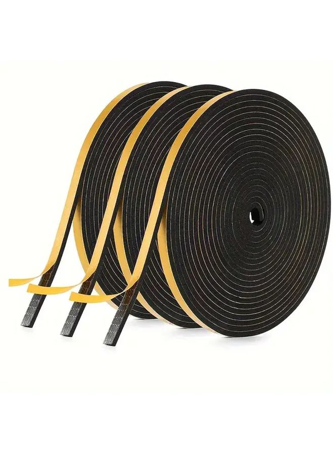 Black Weather Stripping Foam Tape 3 Rolls 15 Meters Self Adhesive Door Seal - Image 1