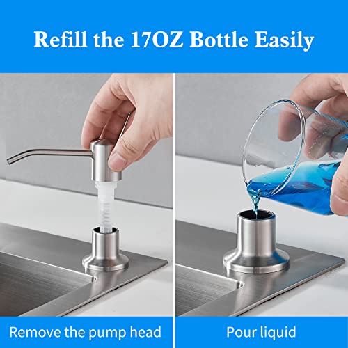 DOILIESE Built in Soap Dispenser for Kitchen Sink, Brushed Nickel Stainless Steel Countertop Pump Head (Plastic Built-in), Dish Soap Hand Lotion Dispenser with Refillable 17OZ Bottle - Image 4