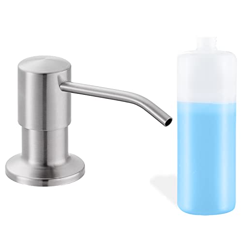 DOILIESE Built in Soap Dispenser for Kitchen Sink, Brushed Nickel Stainless Steel Countertop Pump Head (Plastic Built-in), Dish Soap Hand Lotion Dispenser with Refillable 17OZ Bottle - Image 1