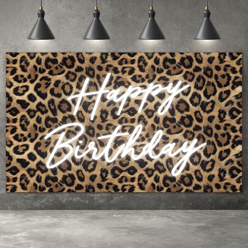 Kriyokiaa Happy Birthday Backdrop Leopard Print, 5 x 3 Ft Cheetah Print Birthday Decorations Backdrop Banner for Women Girl, Cheetah Leopard Party Decorations for Wall, Photography Background - Image 1