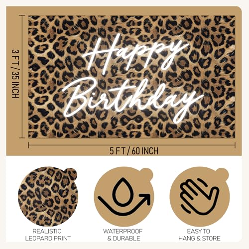 Kriyokiaa Happy Birthday Backdrop Leopard Print, 5 x 3 Ft Cheetah Print Birthday Decorations Backdrop Banner for Women Girl, Cheetah Leopard Party Decorations for Wall, Photography Background - Image 3
