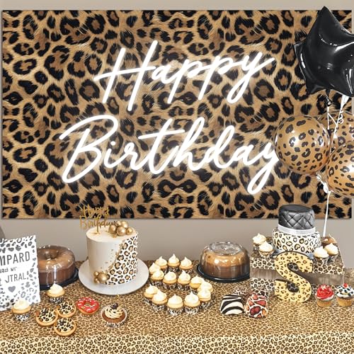 Kriyokiaa Happy Birthday Backdrop Leopard Print, 5 x 3 Ft Cheetah Print Birthday Decorations Backdrop Banner for Women Girl, Cheetah Leopard Party Decorations for Wall, Photography Background - Image 4