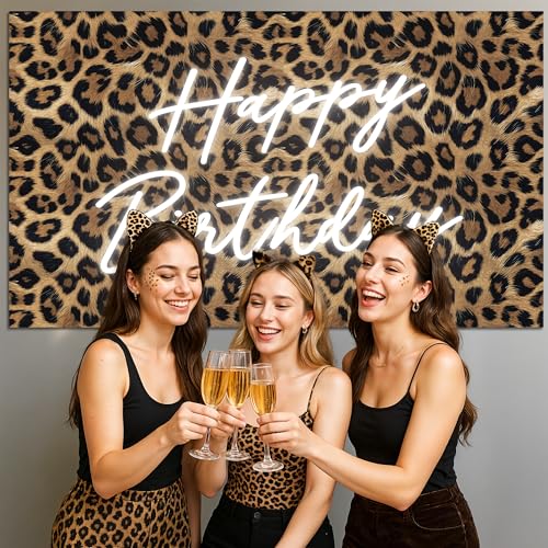 Kriyokiaa Happy Birthday Backdrop Leopard Print, 5 x 3 Ft Cheetah Print Birthday Decorations Backdrop Banner for Women Girl, Cheetah Leopard Party Decorations for Wall, Photography Background - Image 2