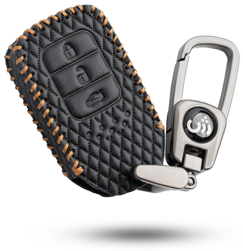 SHOPOFLUX Leather Key Cover Compatible for Honda Elevate | City | Amaze | WRV | CRV | Jazz | 3 Button Smart Key (Leather Black Pack of 1) - Image 1