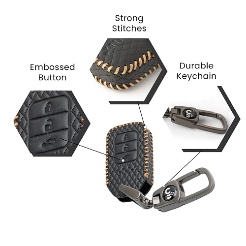 SHOPOFLUX Leather Key Cover Compatible for Honda Elevate | City | Amaze | WRV | CRV | Jazz | 3 Button Smart Key (Leather Black Pack of 1) - Image 4