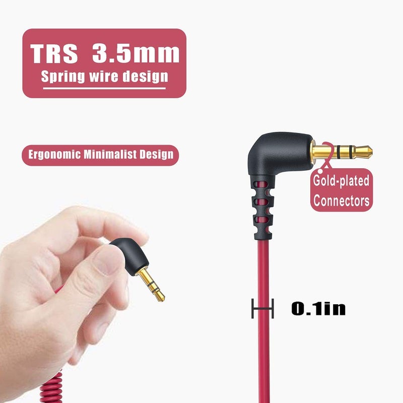 Ancable 3.5mm TRS Male Microphone Cable, 1/8" Male to Male Coiled Right Angle Mic Cord Connect Camera/Recorder with Microphone Replacement for Rode SC2 Compatible with Canon Nikon DSLR SLR Camera etc - Image 2