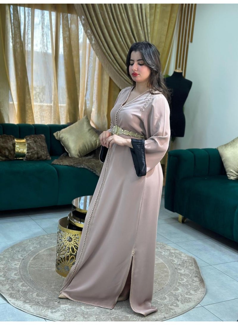 Al Merrakchiya Women’s Long Caftan / Kaftan Tunic Dress – Maxi Crepe Kaftan | Soft & Comfortable jalabiya For Womens | Modest Traditional Dress for Daily Wear - Salmon-CM5 - Image 5