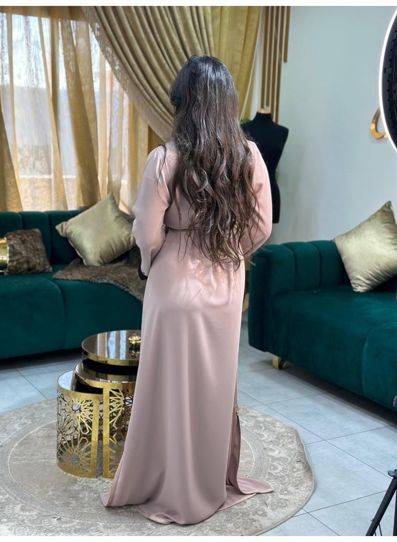 Al Merrakchiya Women’s Long Caftan / Kaftan Tunic Dress – Maxi Crepe Kaftan | Soft & Comfortable jalabiya For Womens | Modest Traditional Dress for Daily Wear - Salmon-CM5 - Image 2