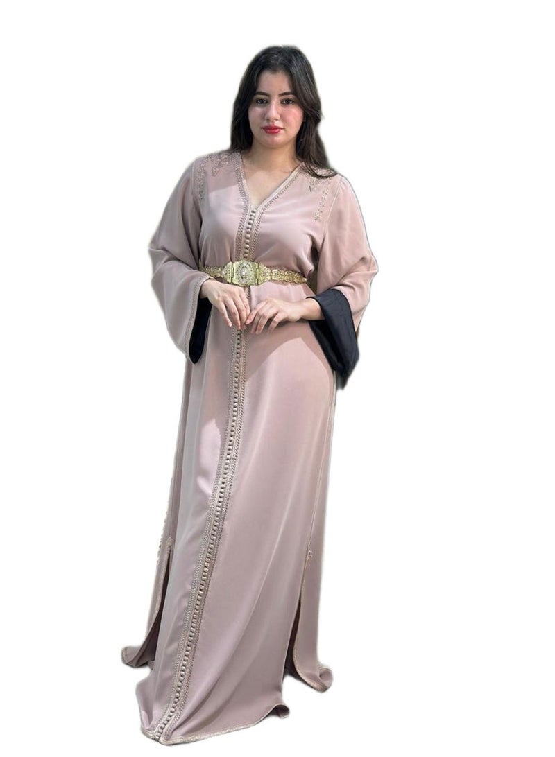 Al Merrakchiya Women’s Long Caftan / Kaftan Tunic Dress – Maxi Crepe Kaftan | Soft & Comfortable jalabiya For Womens | Modest Traditional Dress for Daily Wear - Salmon-CM5 - Image 1