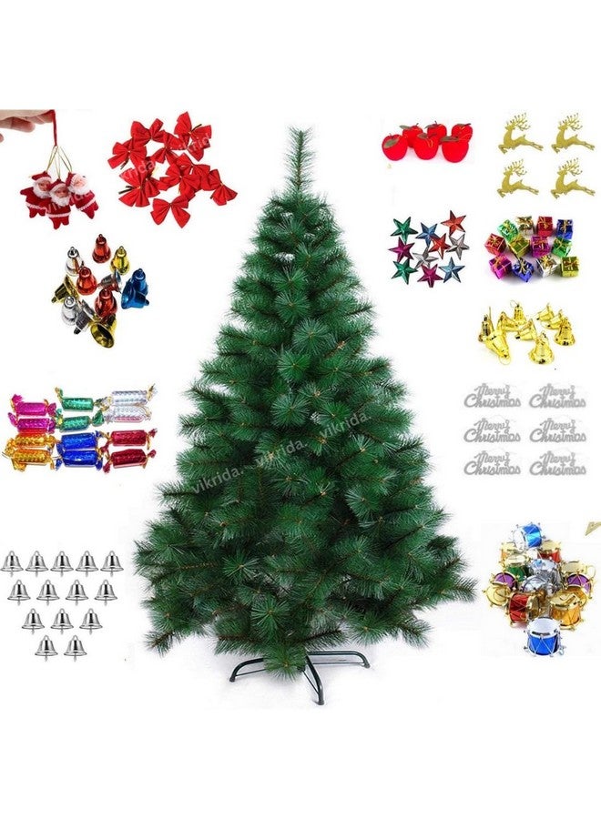 Vikrida 4.5 Feet Artificial Pine Green Christmas Tree with 68 Pcs Decoration Ornaments Perfect for Christmas Decoration - Image 1